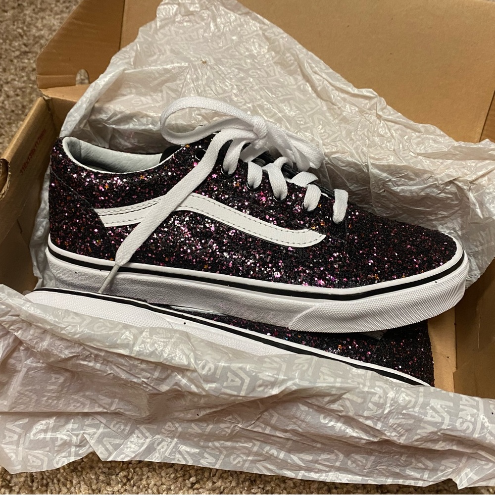 Vans Old Skool Glitter Black/Pink Skater Shoes Sneakers, NEW w/ tags